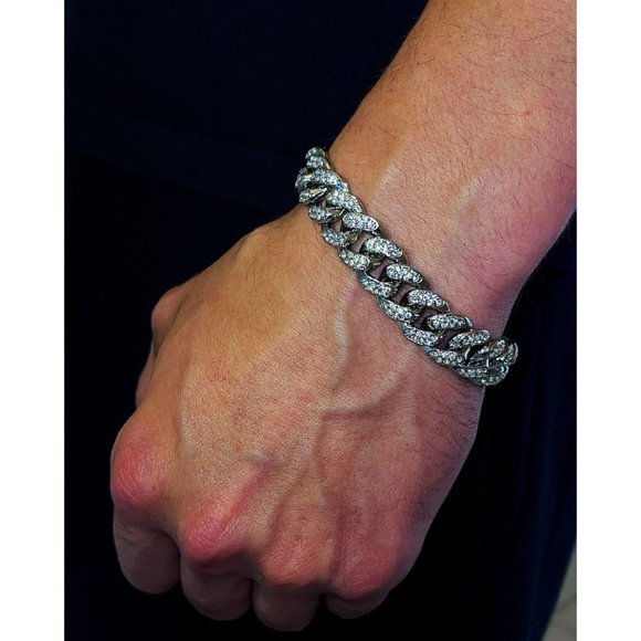 Men’s Miami Cuban Link Diamond Bracelet, Cubic Zirconia Bracelet, CZ Bracelet - Picture 3 of 8